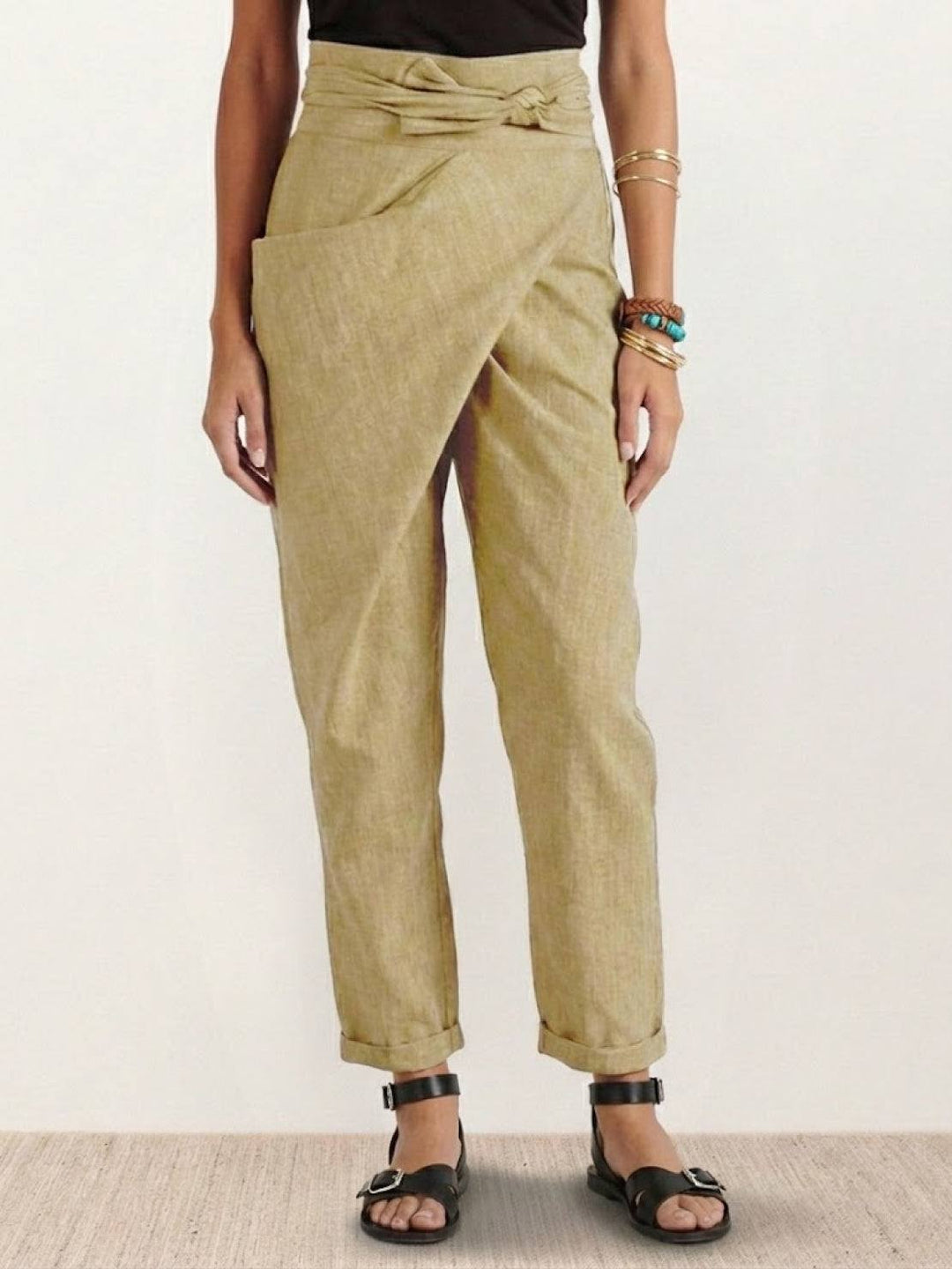 Women's High Waist Wrap Front Cropped Tapered Pants