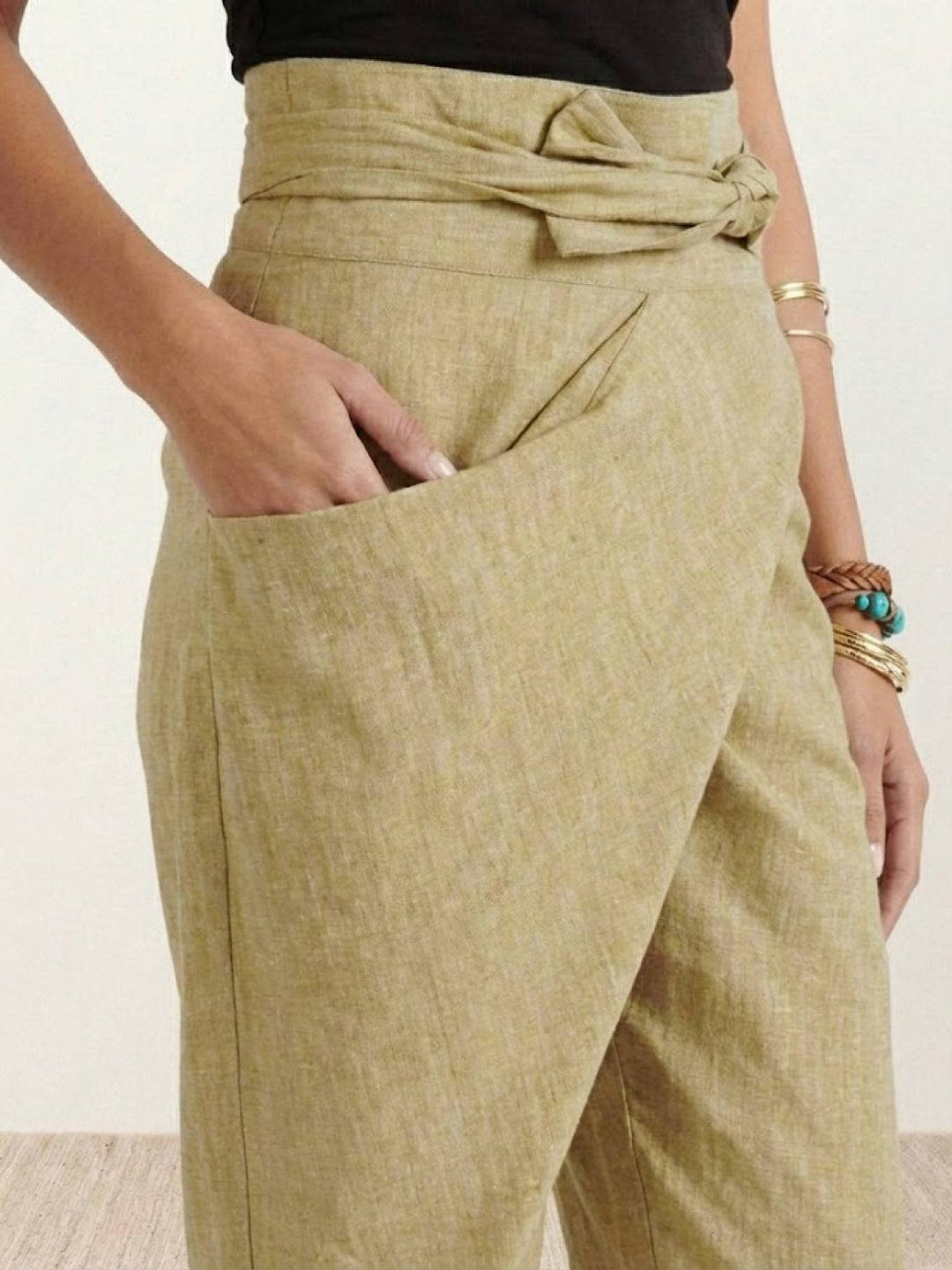 Women's High Waist Wrap Front Cropped Tapered Pants