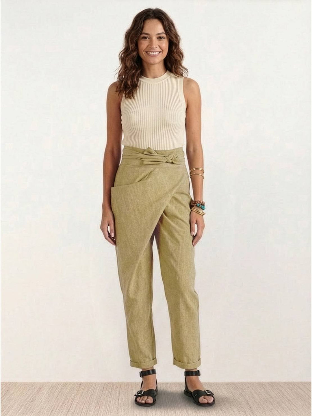 Women's High Waist Wrap Front Cropped Tapered Pants