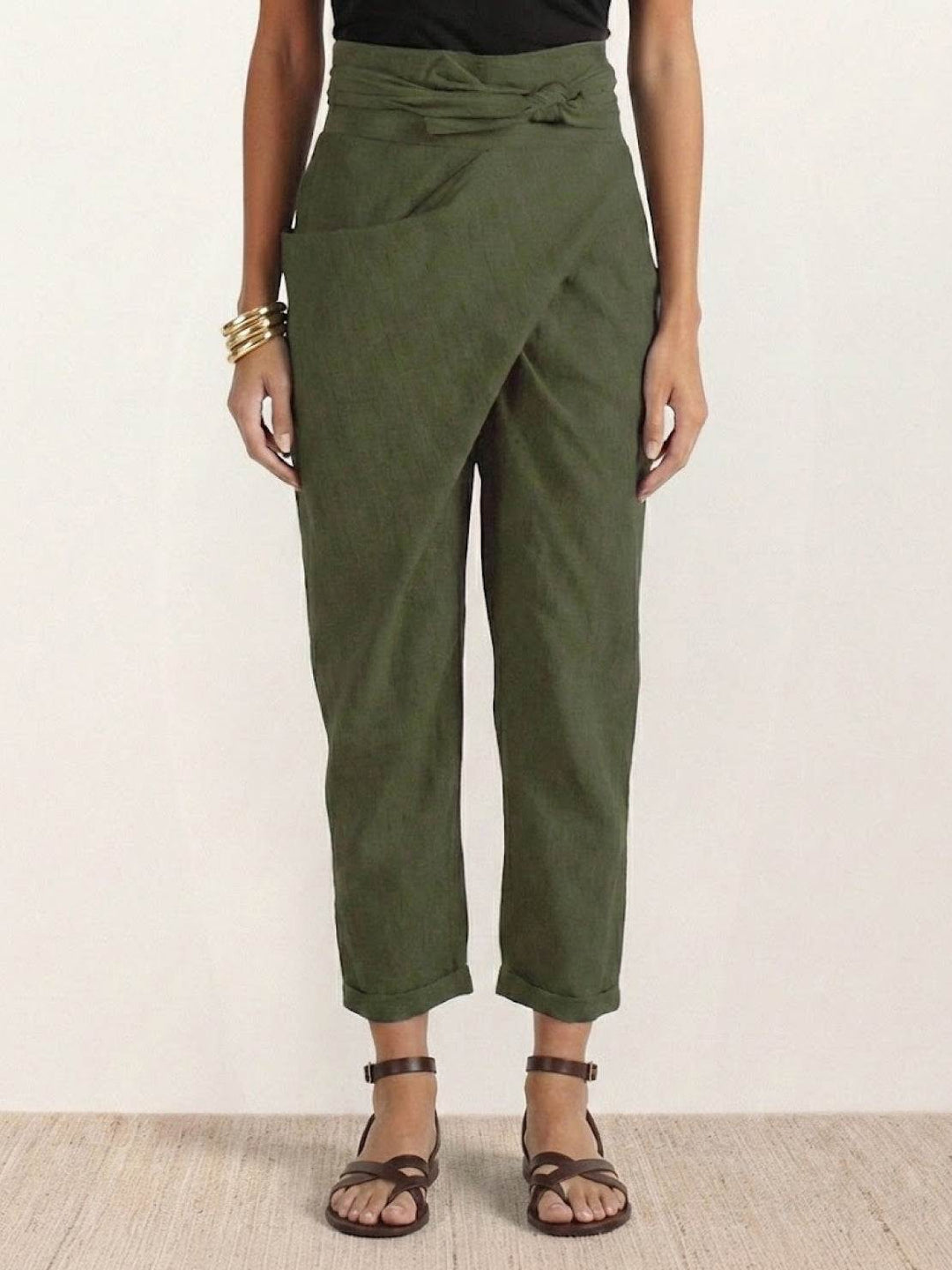 Women's High Waist Wrap Front Cropped Tapered Pants