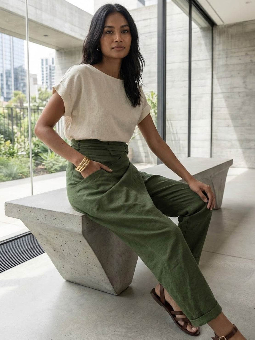 Women's High Waist Wrap Front Cropped Tapered Pants