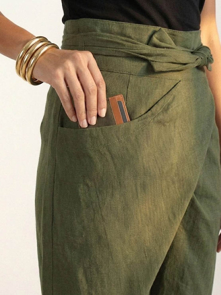 Women's High Waist Wrap Front Cropped Tapered Pants