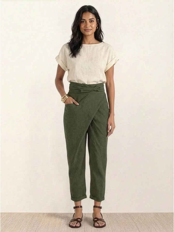 Women's High Waist Wrap Front Cropped Tapered Pants