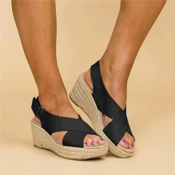 Women's Cross Strap Espadrille Wedge Sandals Open Toe
