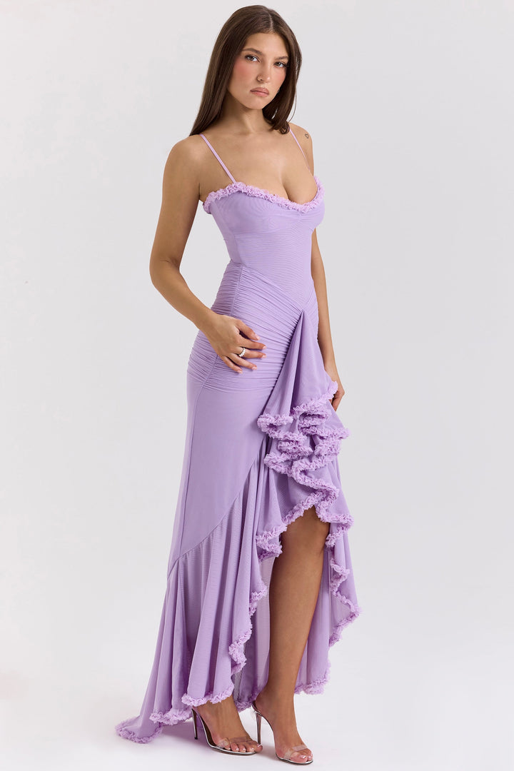 Women's Ruffled Mesh Maxi Dress