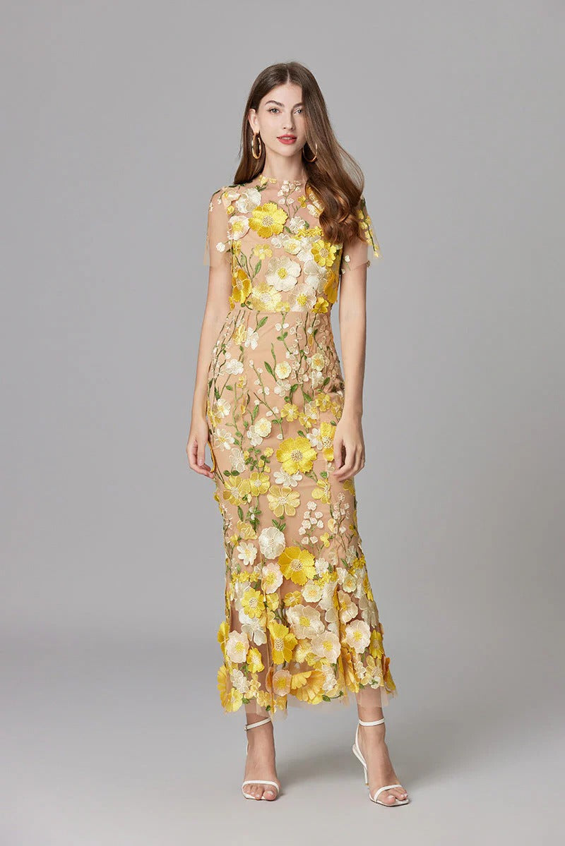 Women's 3D Floral Embroidered Sleeveless Maxi Dress