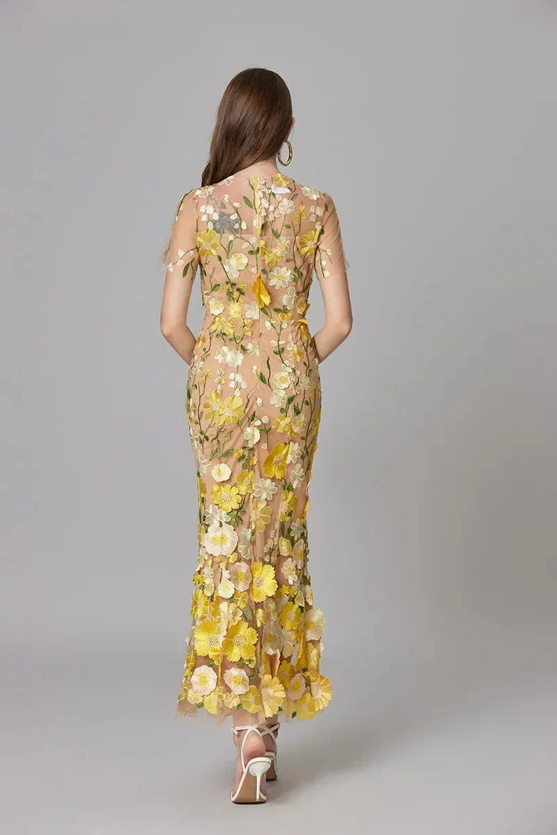 Women's 3D Floral Embroidered Sleeveless Maxi Dress