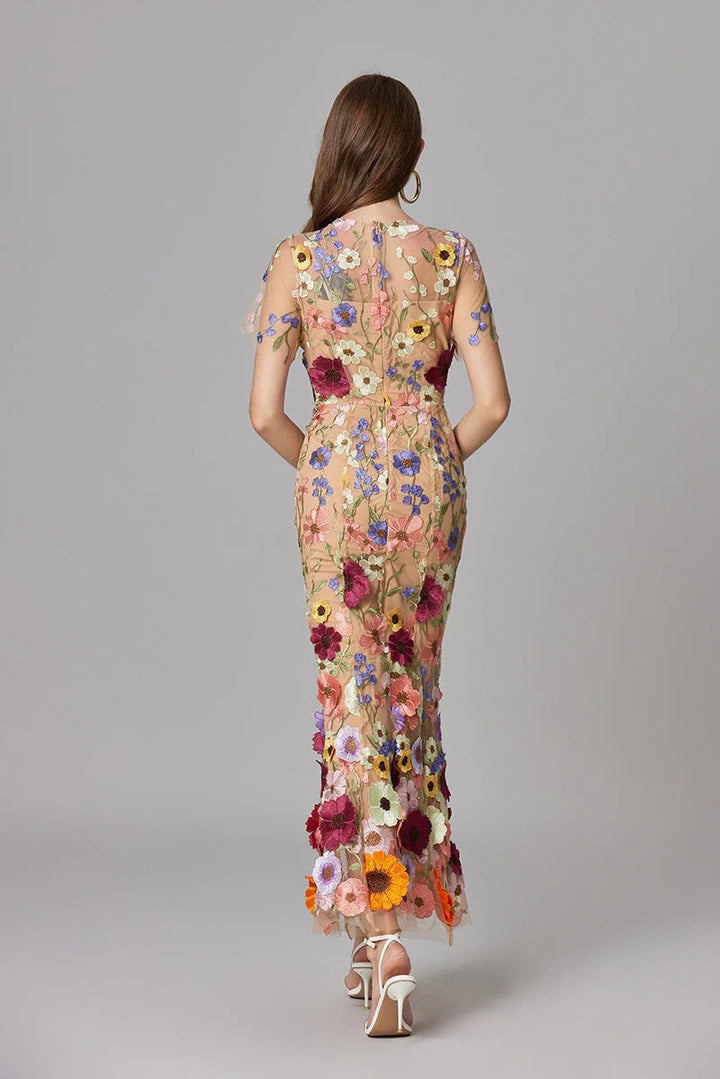 Women's 3D Floral Embroidered Sleeveless Maxi Dress