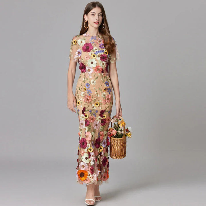 Women's 3D Floral Embroidered Sleeveless Maxi Dress