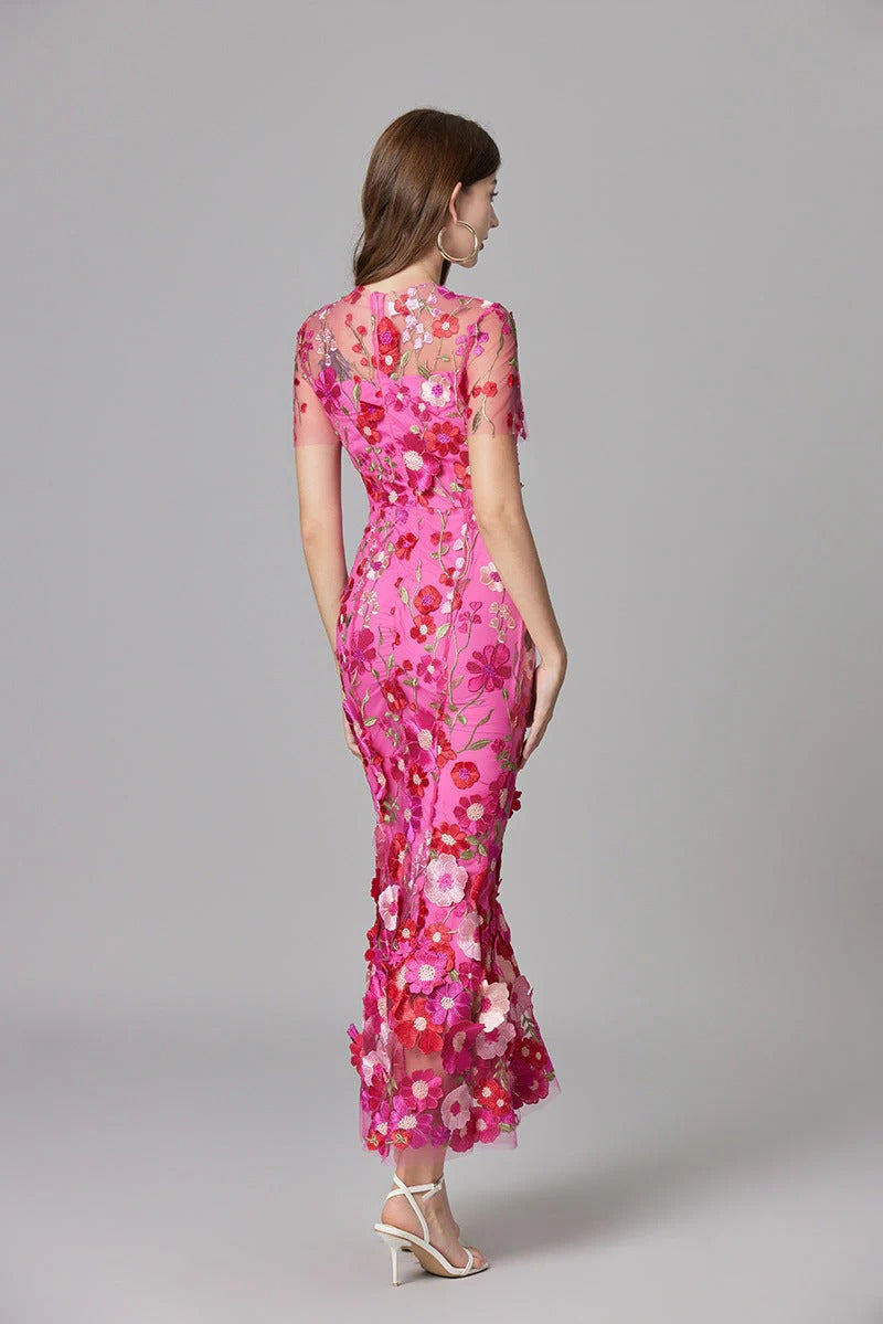 Women's 3D Floral Embroidered Sleeveless Maxi Dress
