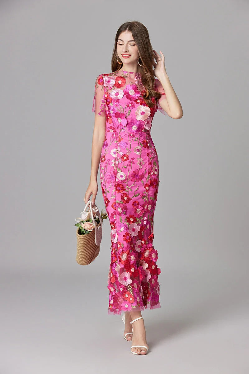 Women's 3D Floral Embroidered Sleeveless Maxi Dress