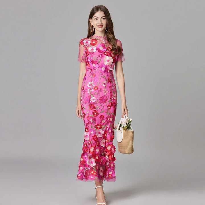 Women's 3D Floral Embroidered Sleeveless Maxi Dress
