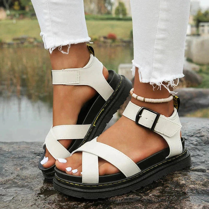 Women's Platform Cross Strap Ankle Buckle Sandals