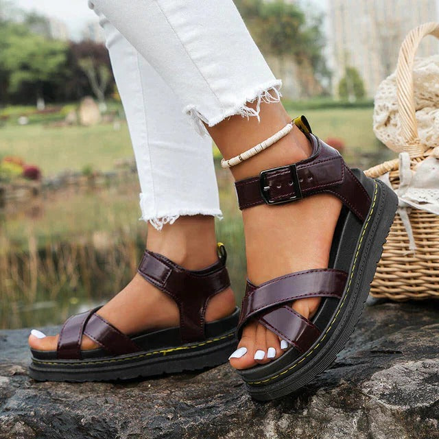 Women's Platform Cross Strap Ankle Buckle Sandals