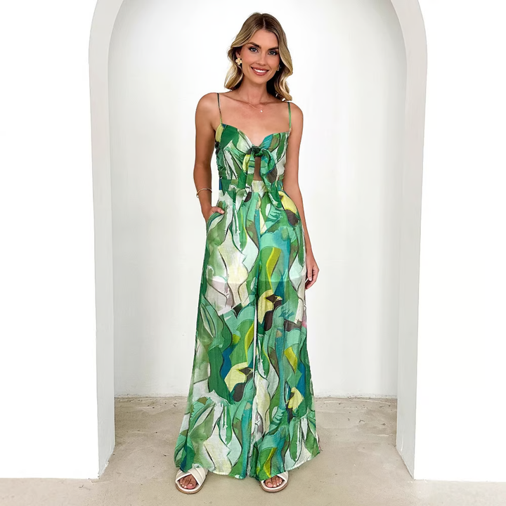 Women's Chic Printed Suspender Strap Long Dress