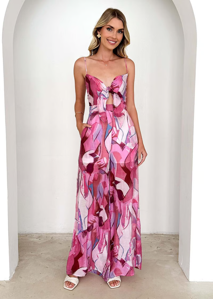 Women's Chic Printed Suspender Strap Long Dress