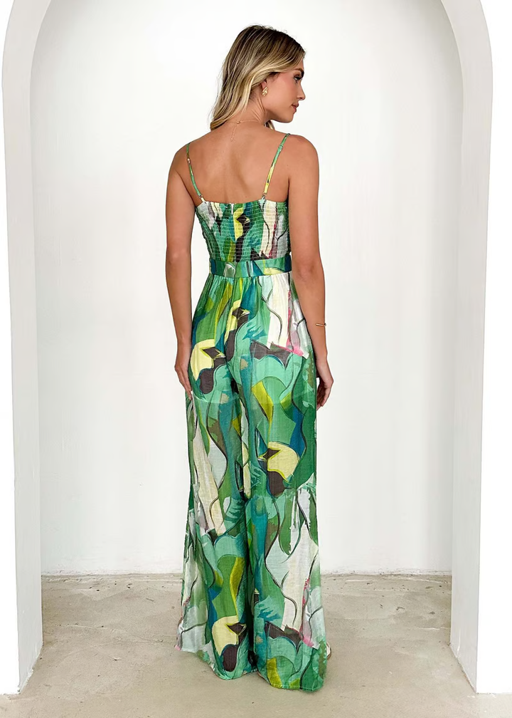 Women's Chic Printed Suspender Strap Long Dress