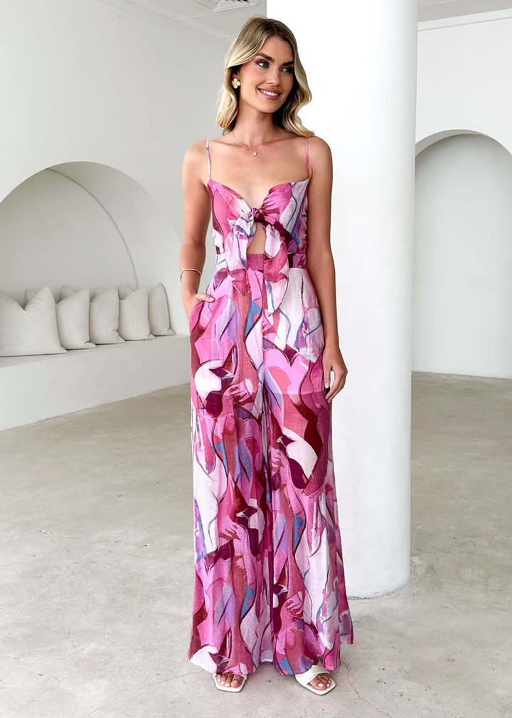 Women's Chic Printed Suspender Strap Long Dress