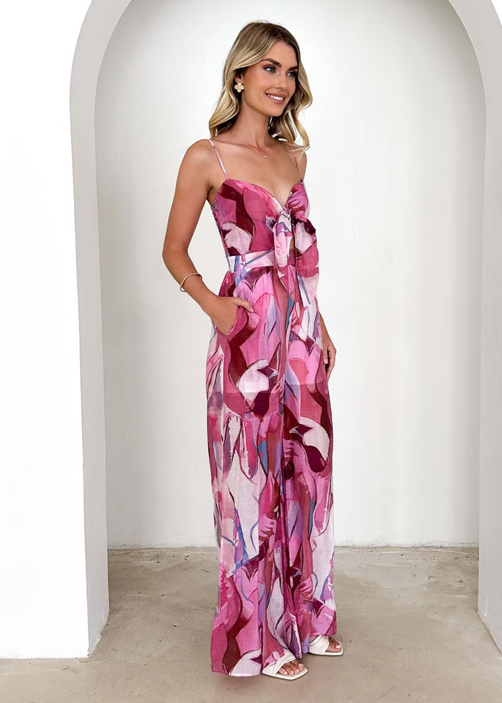 Women's Chic Printed Suspender Strap Long Dress