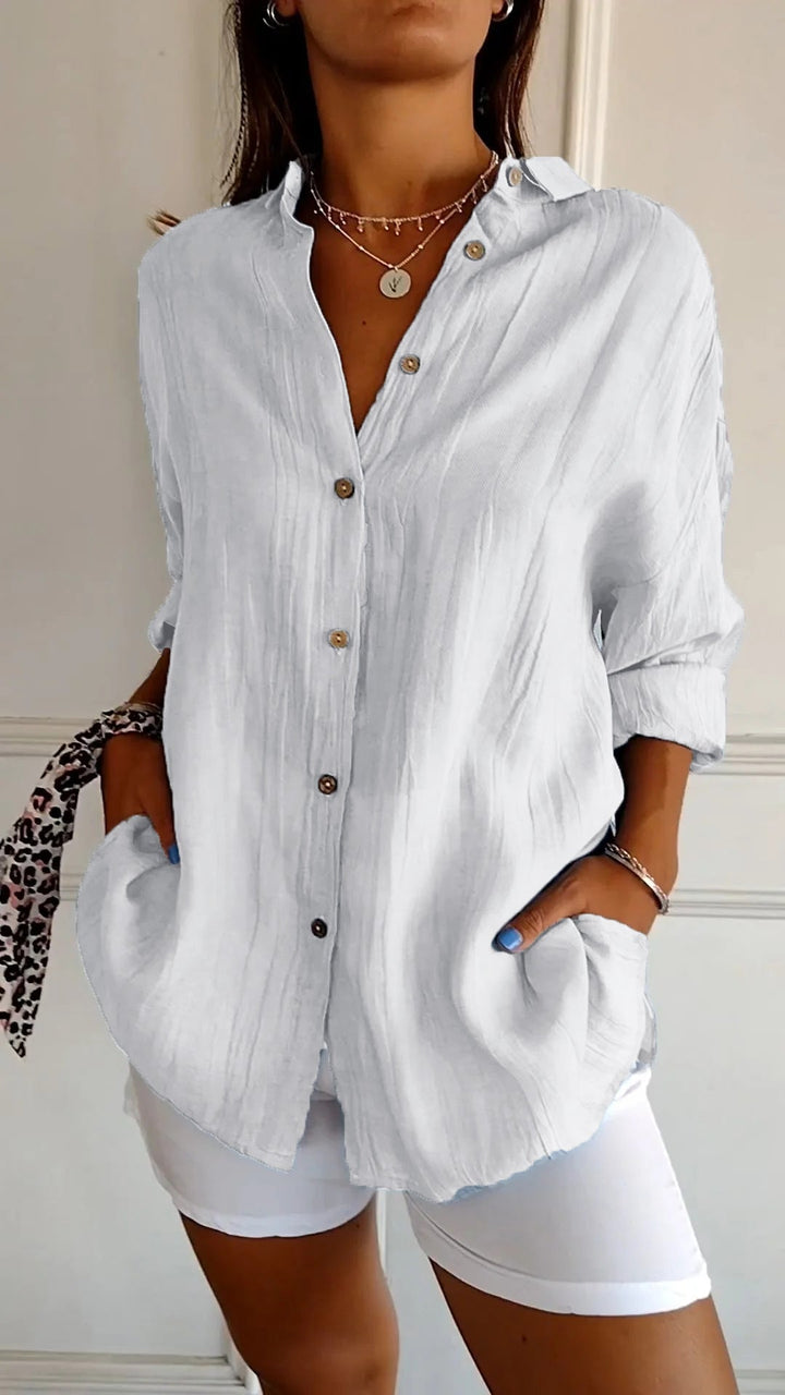 Women's Linen Button-Up Shirt Relaxed Fit Long Sleeve
