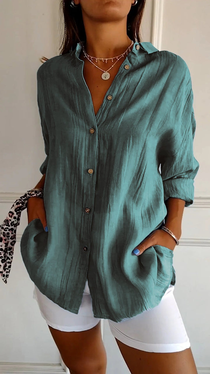 Women's Linen Button-Up Shirt Relaxed Fit Long Sleeve