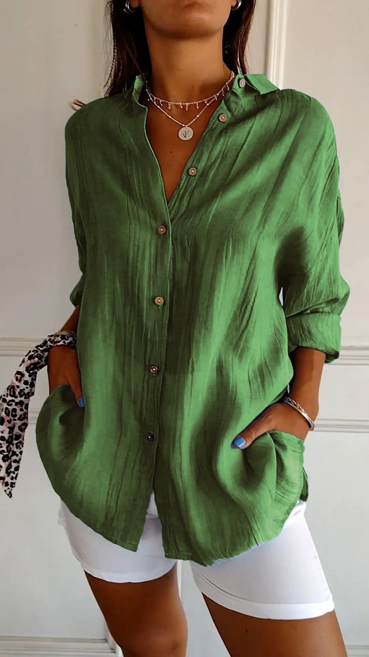Women's Linen Button-Up Shirt Relaxed Fit Long Sleeve