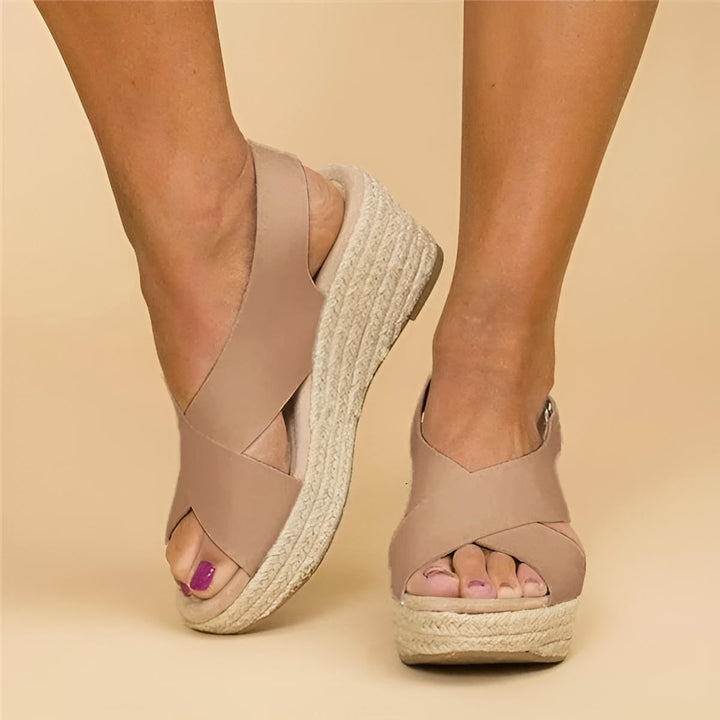Women's Cross Strap Espadrille Wedge Sandals Open Toe