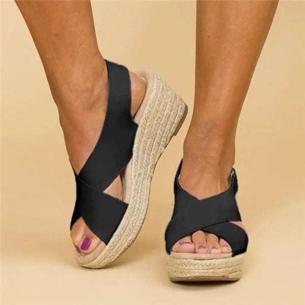 Women's Cross Strap Espadrille Wedge Sandals Open Toe