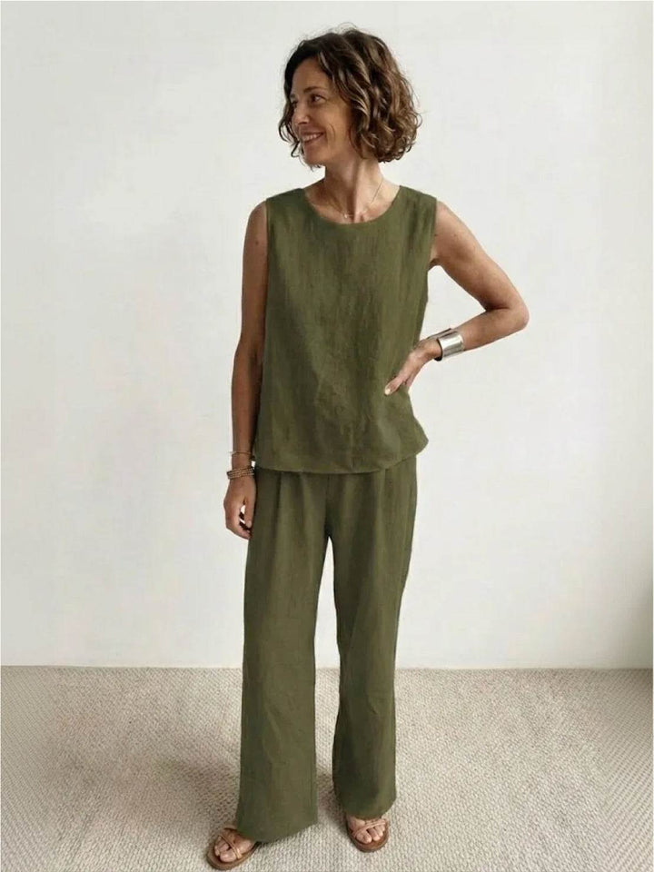 Women's Sleeveless Tank Top and Wide-Leg Pants Set