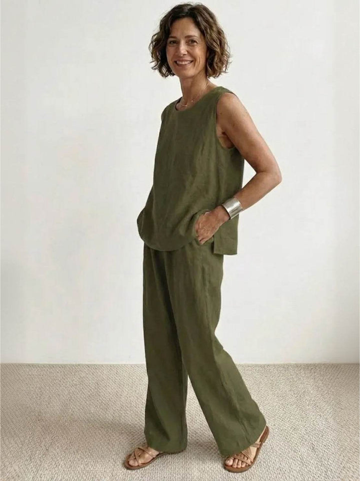 Women's Sleeveless Tank Top and Wide-Leg Pants Set