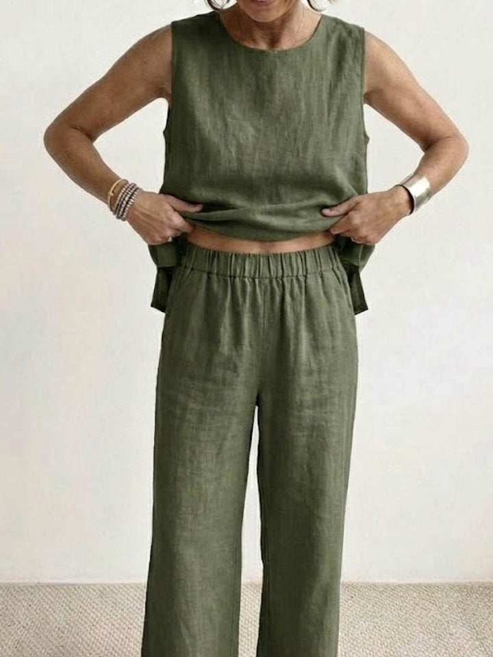 Women's Sleeveless Tank Top and Wide-Leg Pants Set