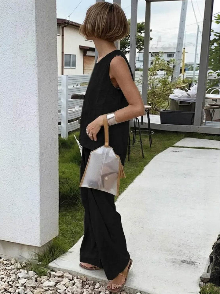 Women's Sleeveless Tank Top and Wide-Leg Pants Set
