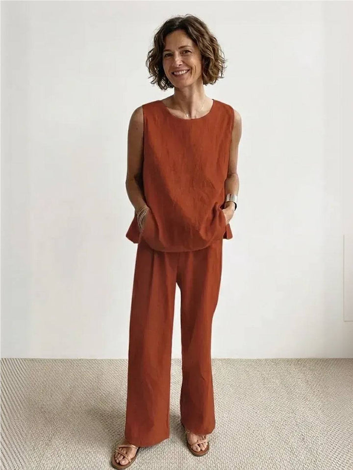 Women's Sleeveless Tank Top and Wide-Leg Pants Set