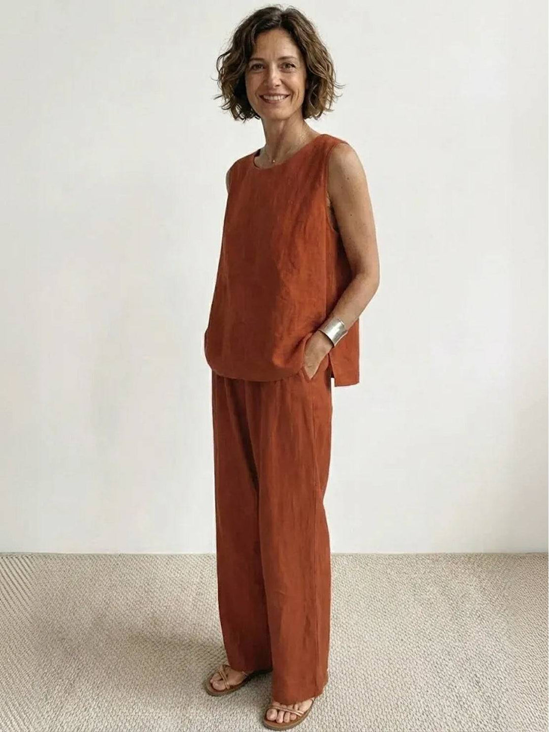Women's Sleeveless Tank Top and Wide-Leg Pants Set