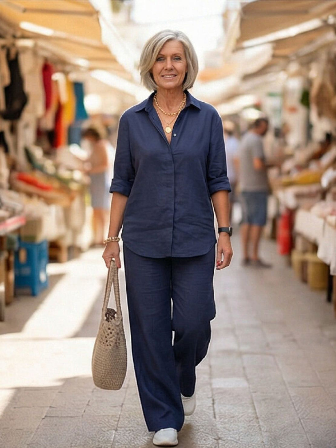Women's Casual Button-Down Shirt and Wide-Leg Pants Set