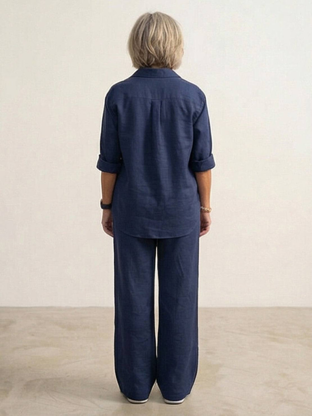 Women's Casual Button-Down Shirt and Wide-Leg Pants Set