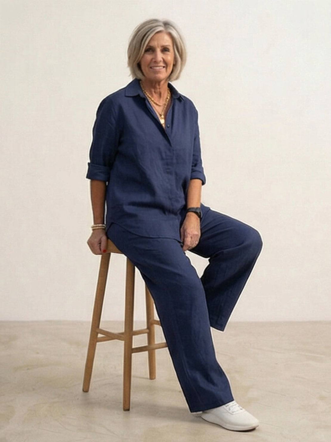 Women's Casual Button-Down Shirt and Wide-Leg Pants Set