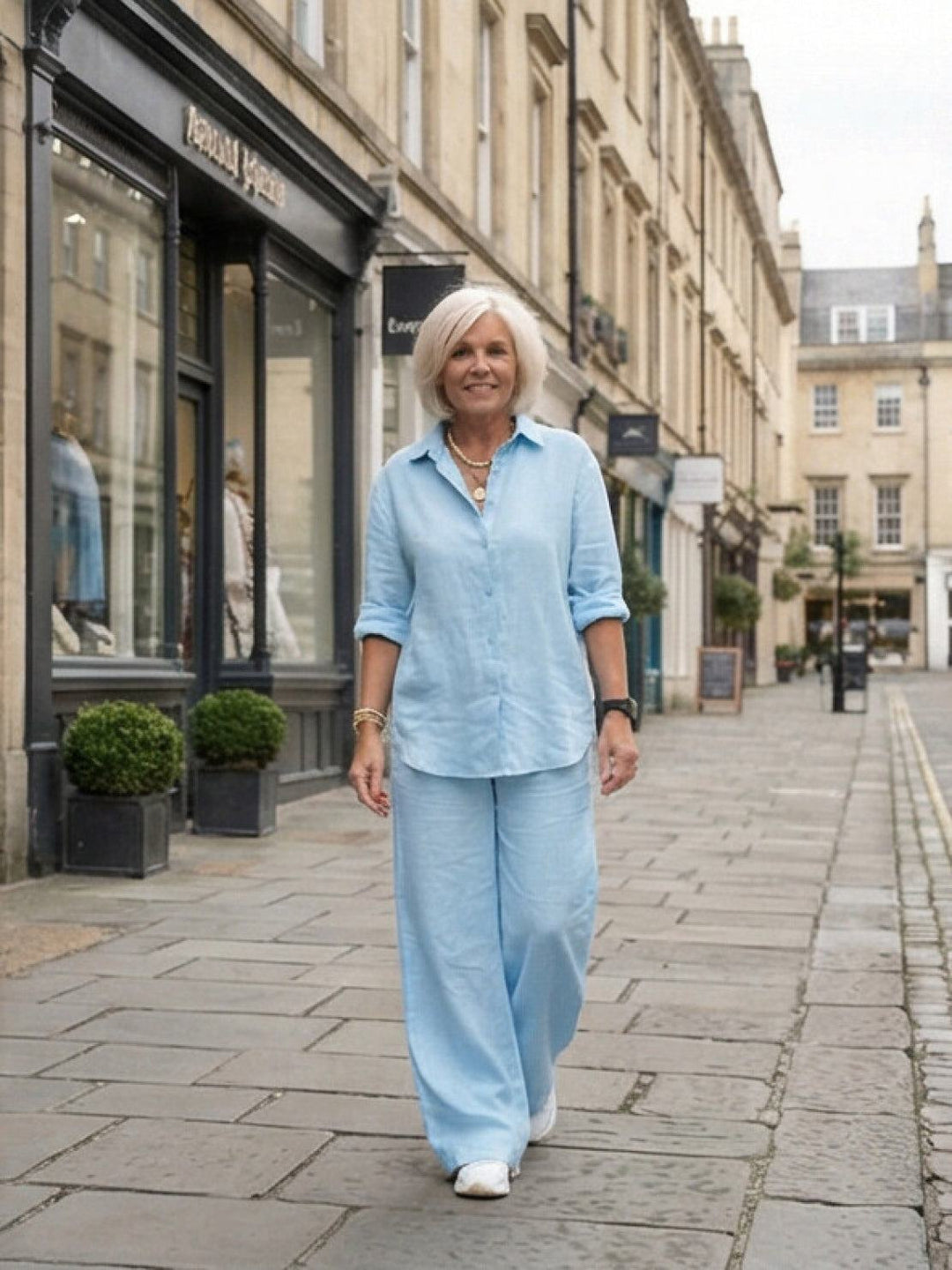 Women's Casual Button-Down Shirt and Wide-Leg Pants Set