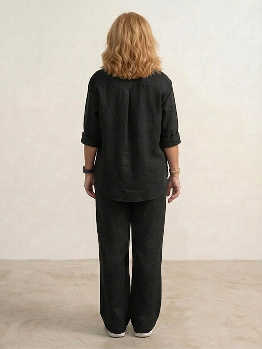 Women's Casual Button-Down Shirt and Wide-Leg Pants Set