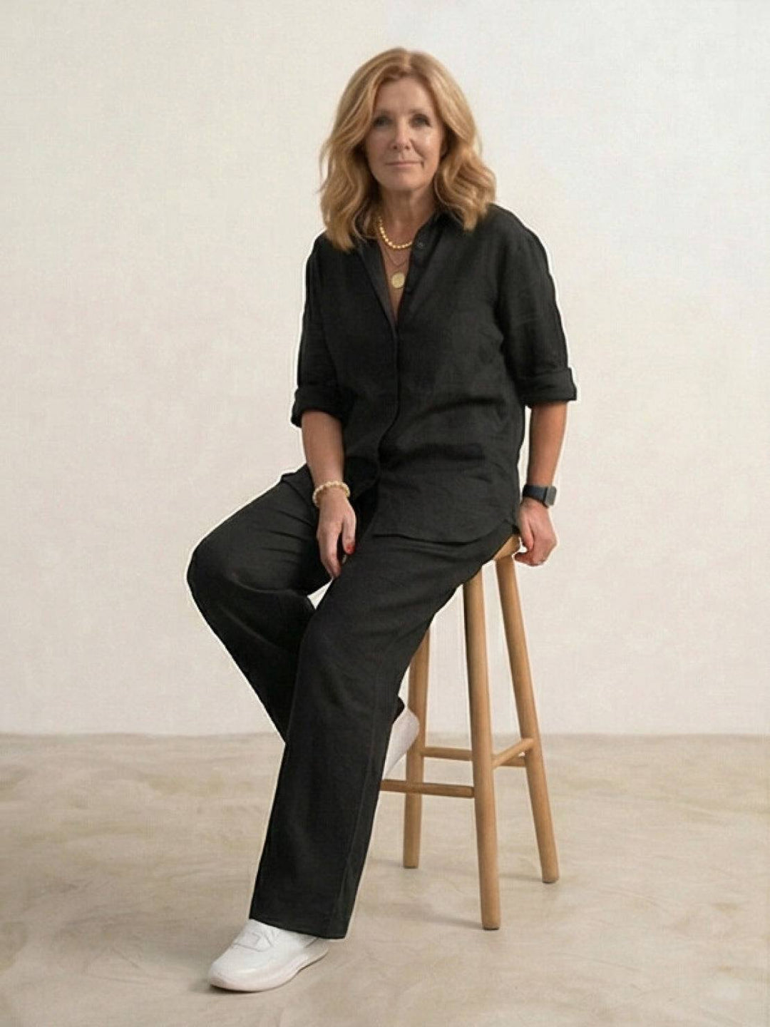 Women's Casual Button-Down Shirt and Wide-Leg Pants Set