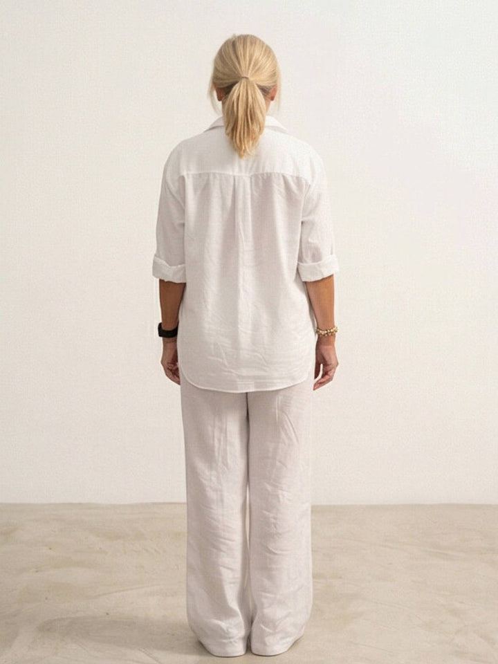 Women's Casual Button-Down Shirt and Wide-Leg Pants Set