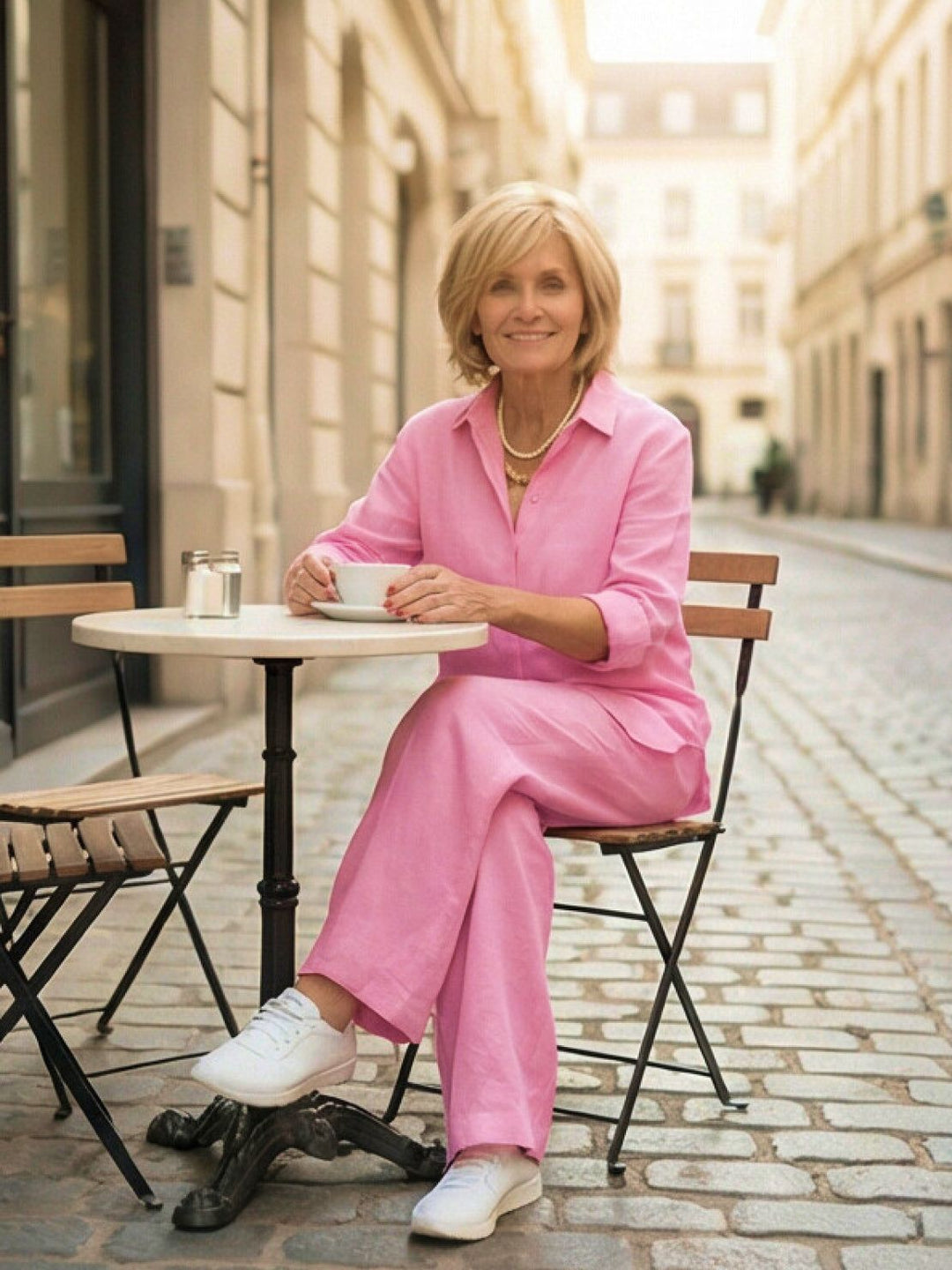 Women's Casual Button-Down Shirt and Wide-Leg Pants Set