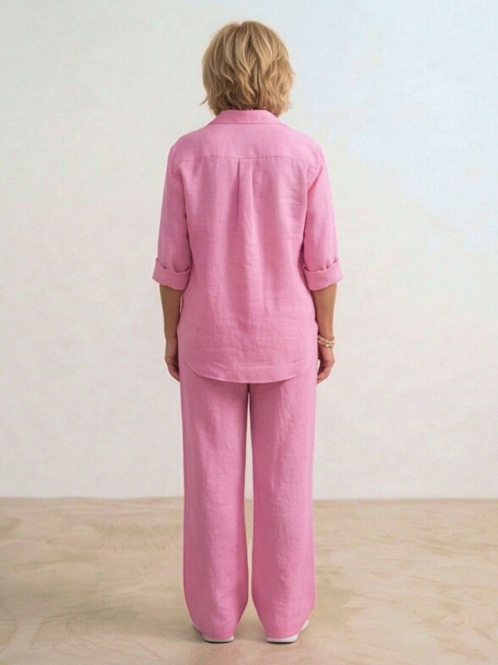Women's Casual Button-Down Shirt and Wide-Leg Pants Set