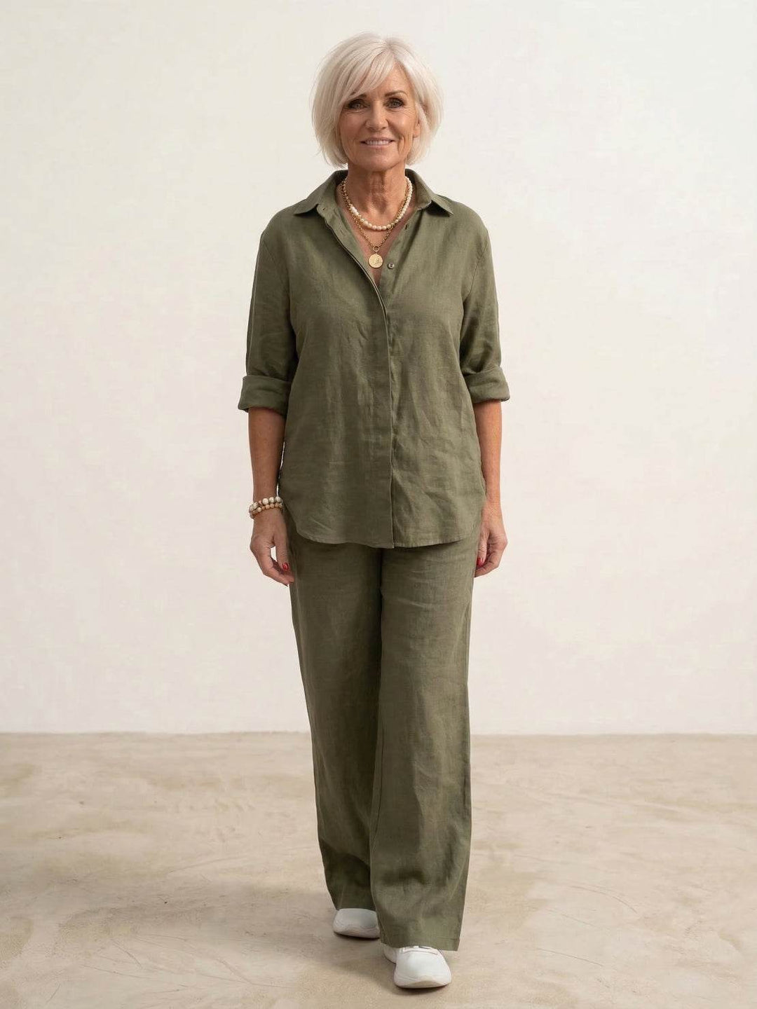 Women's Casual Button-Down Shirt and Wide-Leg Pants Set