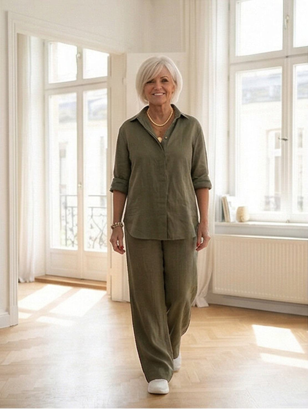 Women's Casual Button-Down Shirt and Wide-Leg Pants Set