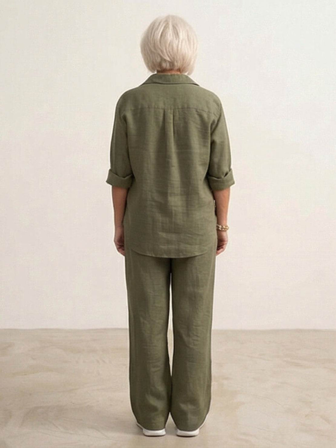 Women's Casual Button-Down Shirt and Wide-Leg Pants Set