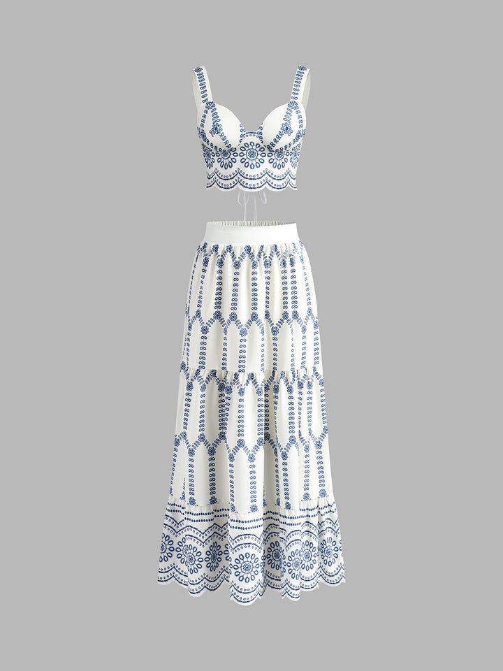 Women's Embroidered Crop Top & Maxi Skirt Co-Ord Set