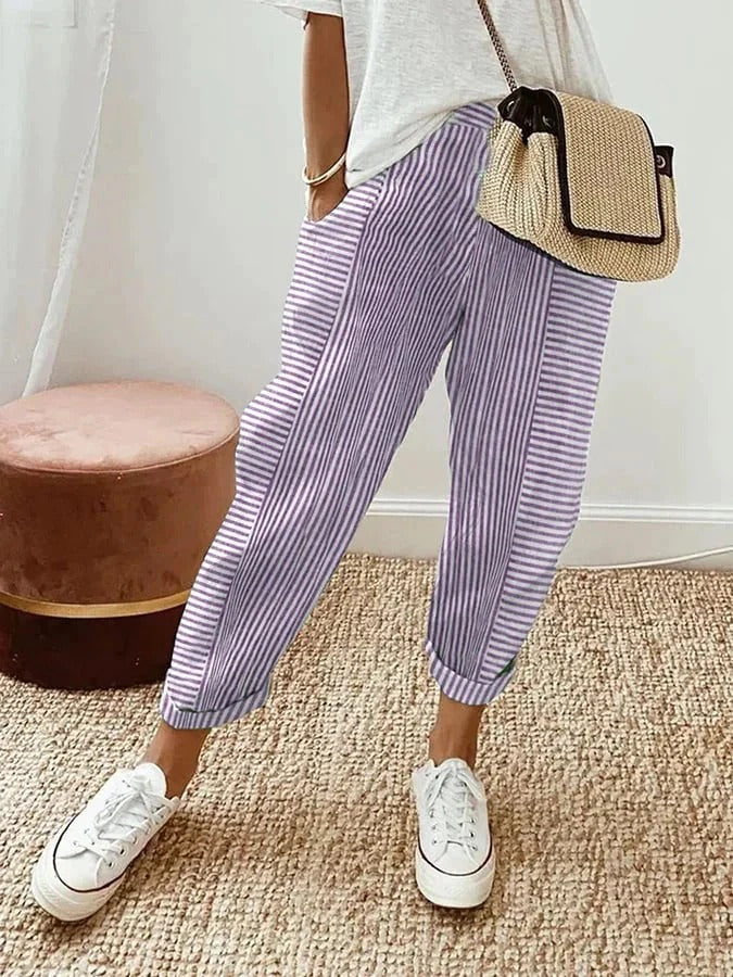Women's Classic Striped Cotton Trousers