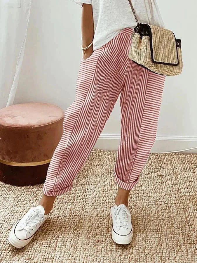 Women's Classic Striped Cotton Trousers