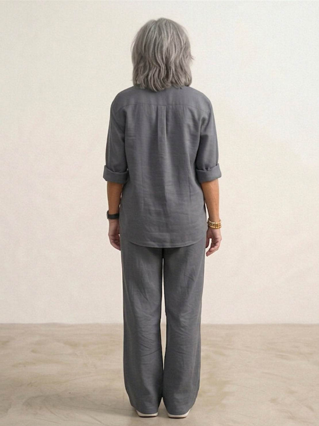 Women's Casual Button-Down Shirt and Wide-Leg Pants Set